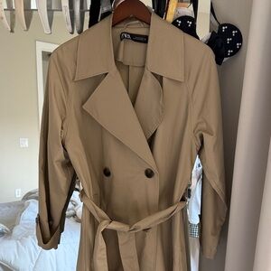 Zara Long Classic Camel Trench Coat Size S